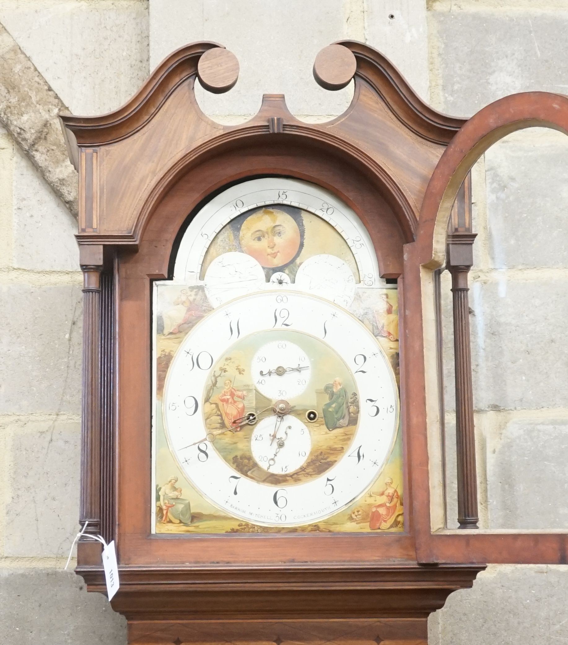 A George III mahogany cased 8 day longcase clock, with painted moonphase dial, height 232cm